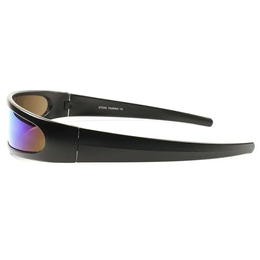 Blue Mirrored Cyclops Sunglasses Black Futuristic Cosplay